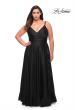 Picture of: Ruffle Slit Satin Long Plus Size Dress with V Neck in Black, Style: 29740, Detail Picture 7