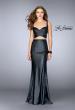 Picture of: Illusion Two Piece Vegan Leather Dress with High Slit in Black, Style: 24744, Main Picture