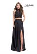 Picture of: Two piece gown with lace up top and satin A line skirt in Black, Style: 25263, Main Picture