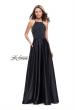 Picture of: Satin A-line Ball Gown Featuring Beading and a High Neck in Black, Style: 25601, Main Picture