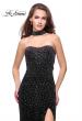 Picture of: Long Strapless Velvet Prom Gown with Cascading Beads in Black, Style: 26239, Main Picture