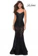 Picture of: Long Form Fitting Lace Prom Dress with Attached Shorts in Black, Style: 27584, Main Picture