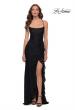 Picture of: Stretch Lace Dress with Ruffle Skirt Detail and Slit in Black, Style 29650, Main Picture