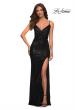Picture of: Long Sequin Gown with Wrap Style Top and Slit in Black, Main Picture