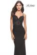 Picture of: Sheer Lace Bodice with Scallop Edge Jersey Long Dress in Black, Style: 31272, Main Picture