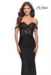 Picture of: Sheer Lace Bodice with Off the Shoulder Straps and Jersey Skirt Gown in Black, Style: 31314, Main Picture