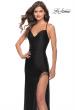 Picture of: Fringe Beaded Slit Jersey Gown with Lace Up Back in Black, Style: 31326, Main Picture