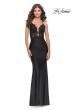 Picture of: Lace Sheer Bodice Dress with Scallop Details and Ruched Skirt in Black, Style: 31336, Main Picture