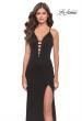 Picture of: Fitted Matte Jersey Gown with Unique Deep V Neckline in Black, Style: 31370, Main Picture