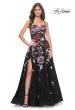 Picture of: Sequin Floral Print A-Line Tulle Gown with High Slit in Black, Style: 32019, Main Picture