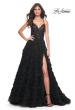 Picture of: Ruffle A-Line Dress with Ruched Bodice and Sequin Lace Applique in Black, Style: 32108, Main Picture