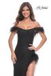 Picture of: Rhinestone Fishnet Dress with Feather Off the Shoulder Straps and Slit in Black, Style: 32151, Main Picture