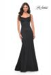 Picture of: Mermaid Jersey Gown with Bustier Top and Lace Up Back in Black, Style: 32268, Main Picture