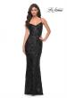 Picture of: Black Print Sequin Stretch Dress with Lace Up Back in Black, Style: 32415, Main Picture