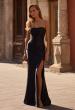Picture of: Strapless Stretch Satin Dress with Sheer Corset Back in Black , Style 32649, Main Picture