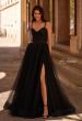 Picture of: A-line Prom Dress with Tulle Skirt and Rhinestone Belt in Black , Style 32656, Main Picture