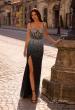 Picture of: Rhinestone Embellished Fitted Prom Dress with Corset and Deep V in Black , Style 32717, Main Picture