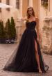 Picture of: Strapless A-line Tulle Dress with Floral Waist Detail in Black , Style: 32789, Main Picture