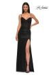 Picture of: Illusion Lace Top Prom Dress with Ruched Jersey Skirt in Black , Style 32803, Main Picture
