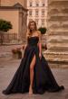 Picture of: Textured Jacquard Evening Gown with Strapless Top in Black , Style: 32893, Main Picture