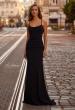 Picture of: Ruched Net Jersey Gown with Square Neckline in Black , Style 33086, Main Picture