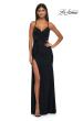Picture of: Criss Cross Ruched Evening Dress with High Slit and Lace Up Back in Black , Style: 33115, Main Picture