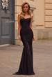 Picture of: Ruched Mesh Fitted Gown with Sheer Flared Hem in Black, Style: 33437, Main Picture
