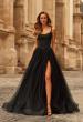 Picture of: Beaded Lace Corset Gown with Sheer Tulle Skirt and Slit in Black, Style: 33499, Main Picture