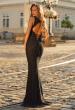 Picture of: Lace Fitted Gown with Open Lace-Up Back in Black, Style: 33519, Main Picture