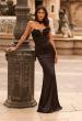 Picture of: Beaded Lace Choker Gown with Sheer Bodice and Lace-Up Back in Black, Style: 33692, Main Picture