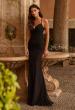 Picture of: Net Jersey Gown with Sheer Cutouts and Open Back in Black, Style: 33708, Main Picture
