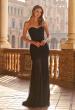 Picture of: Strapless Ruched Rhinestone Gown with Sheer Skirt in Black, Style: 33725, Main Picture