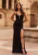 Picture of: Simple Jersey Gown with Cutout Bust and Open Cross-Back in Black, Style: 33745, Main Picture