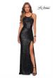 Picture of: HIgh Neck Sequin Gown with Open Back and Slit in Black, Style: 28529, Detail Picture 8