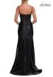 Picture of: Lace and Satin Fitted Gown with High Slit and Spaghetti Straps in Black, Style: 33325, Detail Picture 8