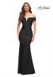 Picture of: Ruched Off the Shoulder Gown with V Neckline in Black, Style: 30582, Detail Picture 9