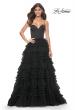 Picture of: Ruffle Tulle A-Line Dress with Satin Bustier Top in Black, Style: 32071, Detail Picture 9