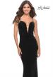 Picture of: Net Jersey Gown with Jeweled Detail in Deep V Neckline in Black, Style: 31114, Detail Picture 10