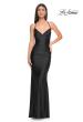 Picture of: Fitted Long Jersey Prom Dress with Ruching and Lace Up Back in Black, Style: 31618, Detail Picture 12