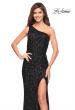 Picture of: One Shoulder Luxurious Soft Sequin Dress with Slit in Black, Style: 30562, Detail Picture 13
