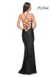 Picture of: Fitted Long Jersey Prom Dress with Ruching and Lace Up Back in Black, Style: 31618, Detail Picture 13