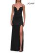 Picture of: Fitted Satin Gown with Plunging Neckline and Strappy Back in Black, Style: 33423, Detail Picture 13