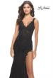 Picture of: Lace Dress with High Side Slit and V Neckline in Black, Style: 30767, Detail Picture 15