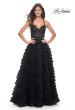 Picture of: Ruffle Tulle Prom Gown with Illusion Lace Bodice and High Slit in Black, Style: 32128, Detail Picture 16