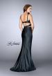 Picture of: Illusion Two Piece Vegan Leather Dress with High Slit in Black, Style: 24744, Back Picture
