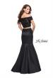 Picture of: Mikado Two Piece Prom Dress with Lace and Beading in Black, Style: 25583, Back Picture