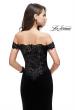 Picture of: Long Velvet Off the Shoulder Gown with Lace Detail in Black, Style: 25591, Back Picture