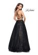 Picture of: Two Piece Long Ball Gown with Velvet Top and Open Back in Black, Style: 25592, Back Picture
