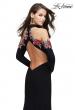 Picture of: Form Fitting Jersey Prom Dress with Floral Applique in Black, Style: 25807, Back Picture