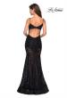 Picture of: Long Form Fitting Lace Prom Dress with Attached Shorts in Black, Style: 27584, Back Picture